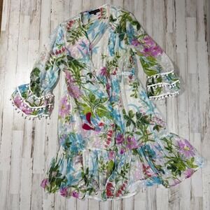 Club Z Collection Floral Pom Pom‎ Dress Medium Sheer Lightweight Cover Up Resort